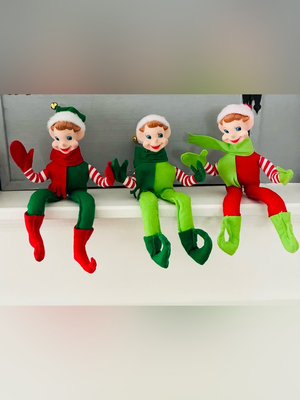 🎄 Modern Retro Christmas Shelf Sitter Elves - Set of 3 (Excellent Condition!) 🎄